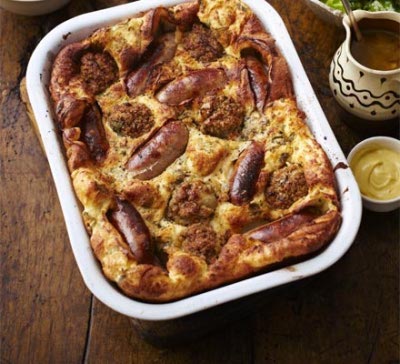 Superb Herb batter Toad-In-The-Hole with Beef & Tomato sausages